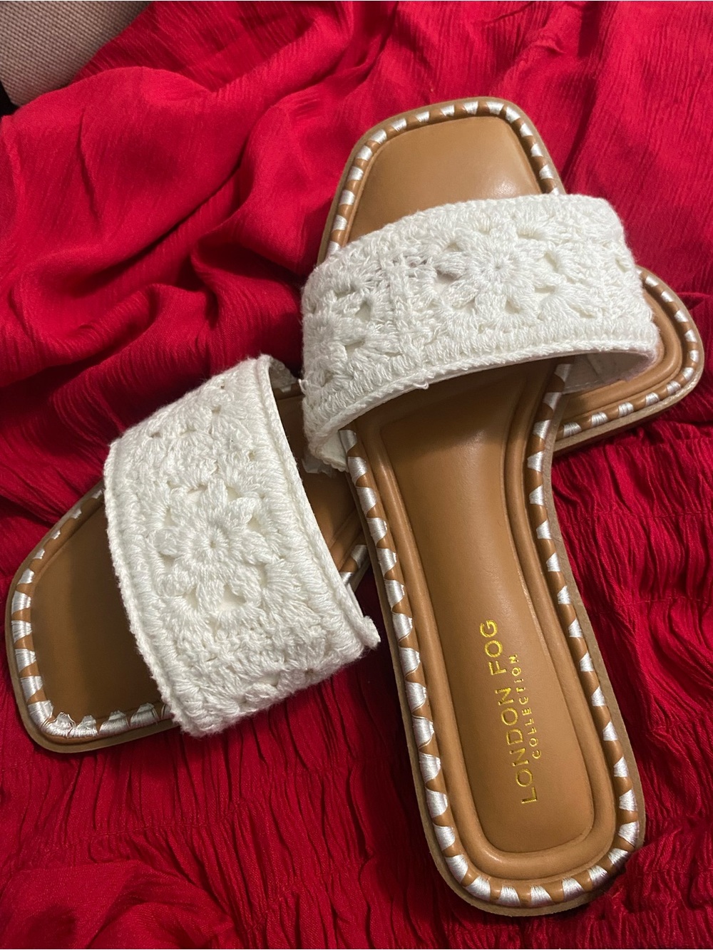 London Fog White Sandals w/ Lace Details